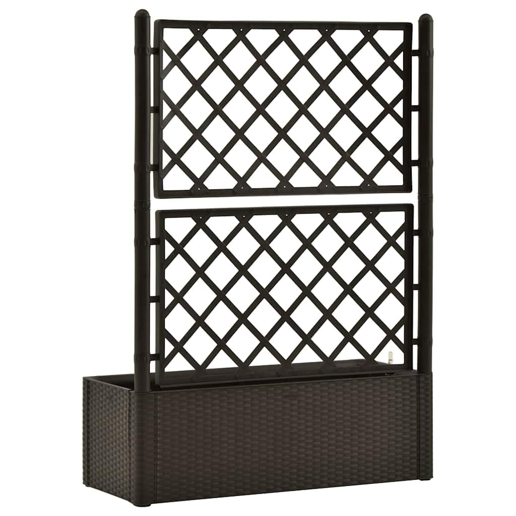Raised Garden Bed, Mocha Plastic (PP) Large Outdoor Planter with Trellis, Self-Watering System, 39.4 x 39.4 x 55.9 in, Durable Waterproof Materials for Vegetables, Herbs