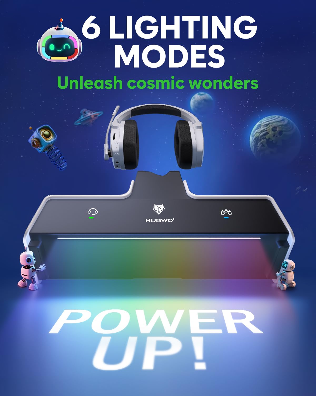 NUBWO G06 Pro Wireless Gaming Headset with Charging Station for Headset & PS5 Controller, 17ms Low Latency, 120H Battery Life, Dynamic 50mm Drivers-White (Only Compatible with PS5)