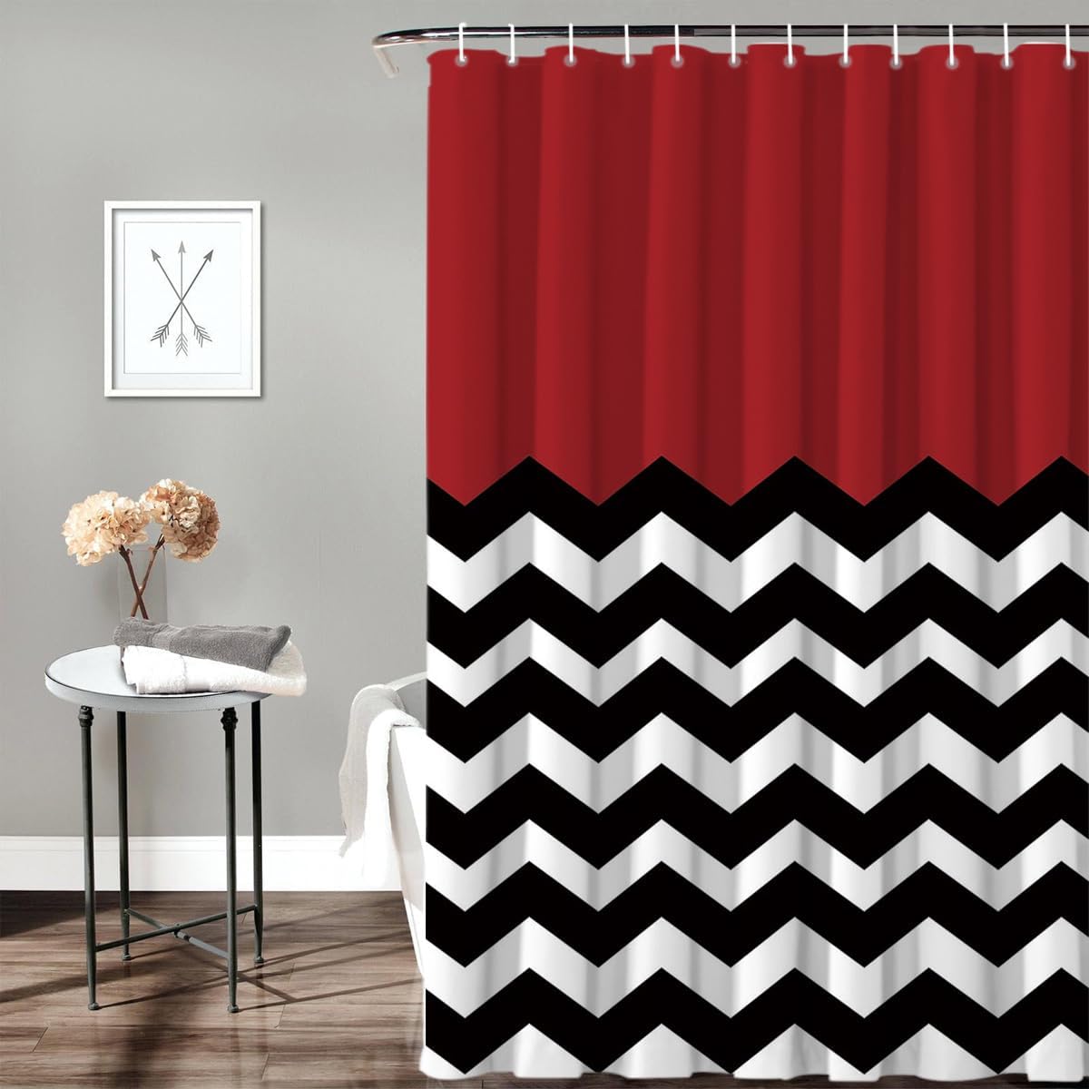 Vandarllin Red Black and White Chevron Shower Curtain, Extra Long 72x84 Inches, Custom Made