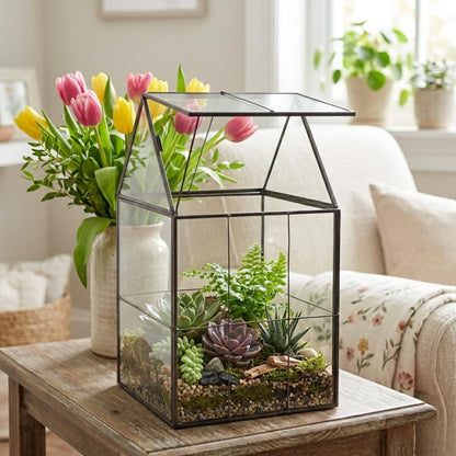 D'Eco Glass Geometric Centerpiece (6x5x11) - Planter Terrarium - Spring Home Decor & Wedding Letterbox - Fill with Succulents, Cacti, Air Plants, Moss, Flowers for Plant Lovers