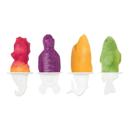 Tovolo Popsicle Molds Fish Shark Sea Horse Turtle Ice Molds Set of 4, Homemade Frozen Aquatic Ocean Fish Friends Pop Maker with Sticks for Kids, BPA Free Dishwasher Safe Silicone Shark Popsicle Mold