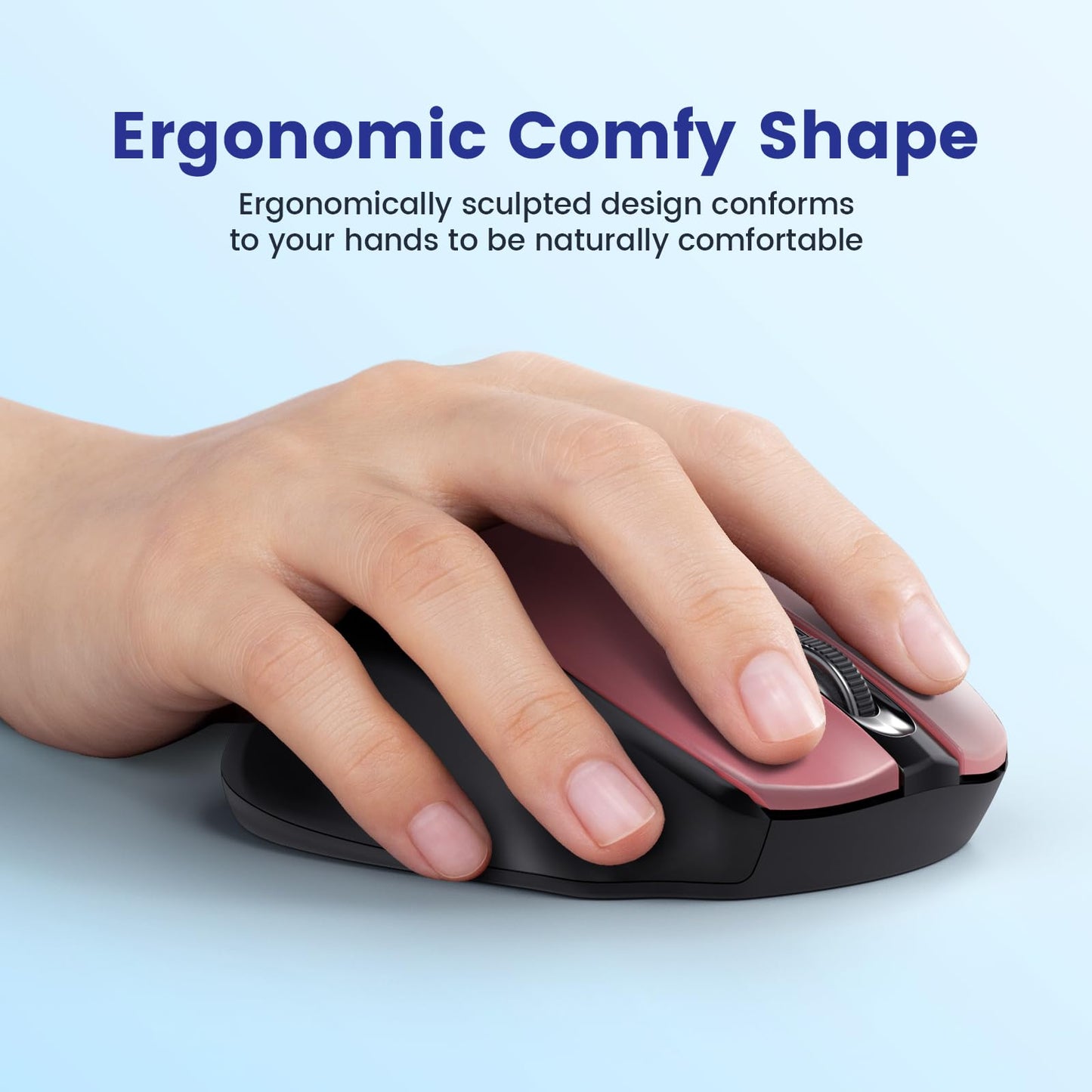 Wireless Mouse, D-09 Computer Mouse USB Cordless Mice for Laptop, Ergo Grips, Lightspeed 5-Level 2400 DPI, 16 Months Battery, Portable for PC Mac Chromebook (Black)