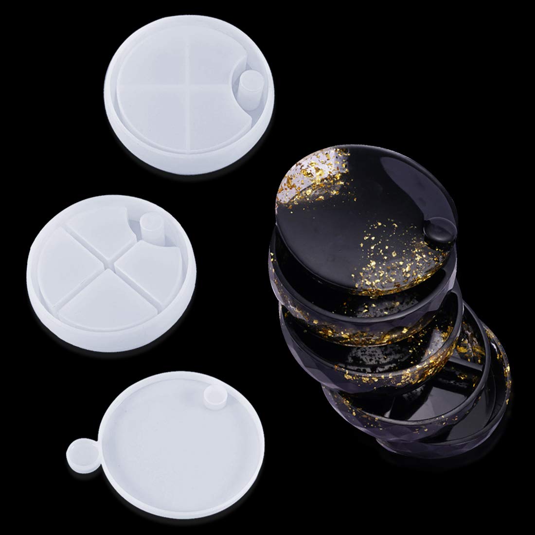 FineInno Rotating Resin Box Molds, Round Box Molds with Rotation Axis, Multi-Tiered Silicone Jewelry Box Molds for Resin Casting, DIY Jewelry Organizer Holder Storage