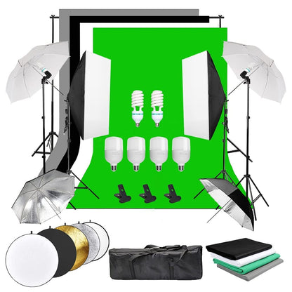 Photo Studio Softbox Umbrella Lighting Kit Background Support Stand 4 Backdrop