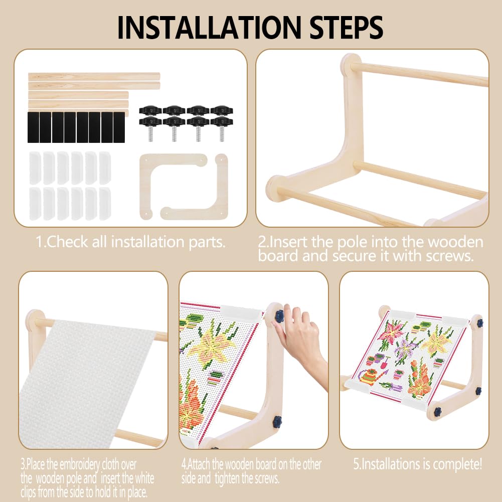 Adjustable Embroidery Table Stand, Cross Stitch Hoop Stand, Wood Embroidery Holder for Lap or Table Top Cross Stitch or Tapestry Needlepoint Embroidery, 2 Sizes Rod ( 11.8" and15.75)
