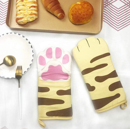 Oven Mitts Kitchen Cooking Baking Heat Resistant Cat Glove, 1 Pair Claw