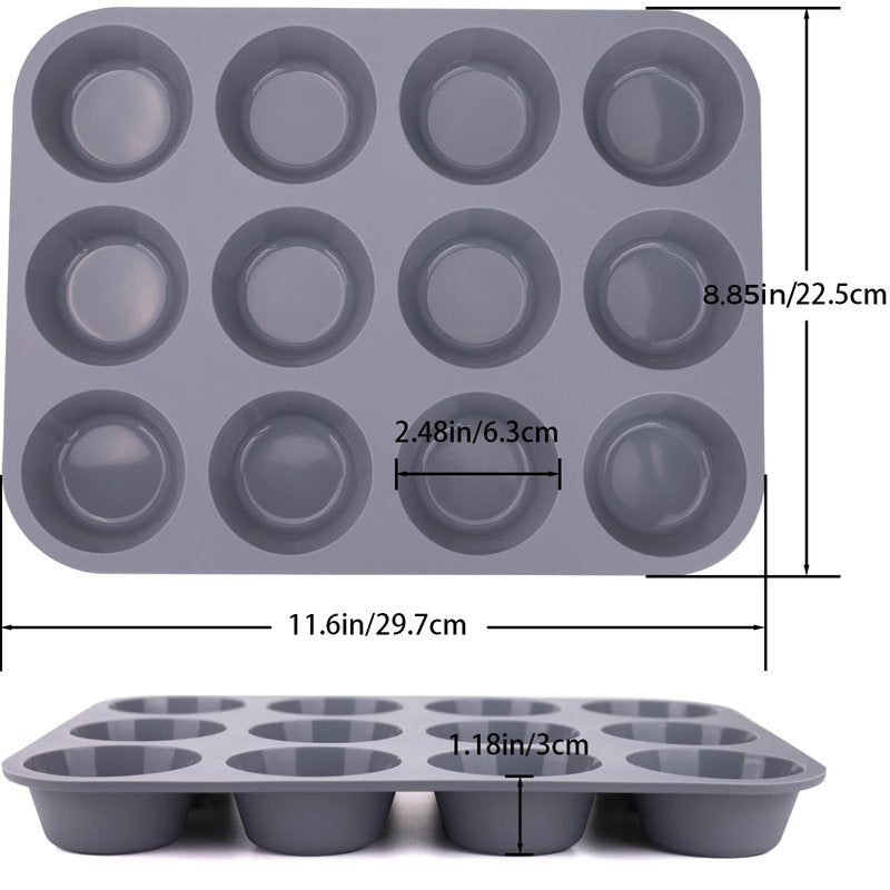 Baocuan 3 Pack 12 Cups Silicone Muffin Pan,Nonstick Regular Silicone Cupcake Pan, For Making Muffin Cakes, Tart and Bread
