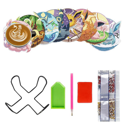 8 Pcs Animals Diamond Painting Coasters Set with Holder, Beginners DIY Diamond Art Coasters Crafts for Adults,Diamond Painting Kits Circular Coaster Suitable for Gifts and Office Home
