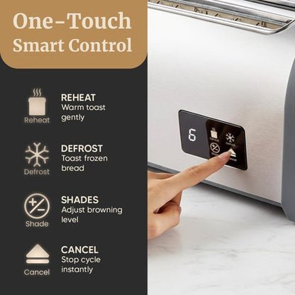 Elite Gourmet 4-Slice Digital Toaster - Touch Screen LED, Extra Wide 1.5” Slots, 6 Browning Levels, Stainless Steel