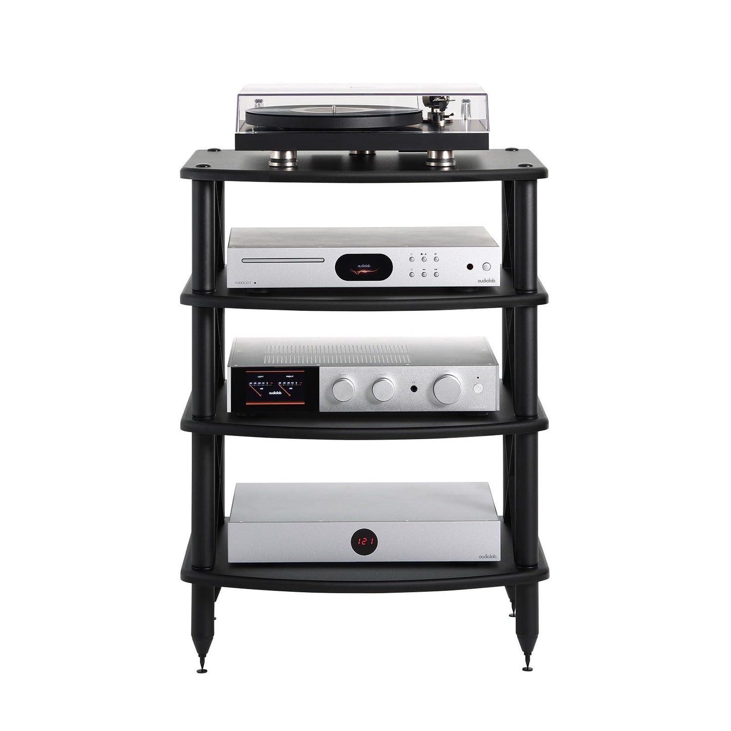 Pangea Audio Vulcan X Four Shelf Audio Rack Media Stand, and Components Cabinet Black