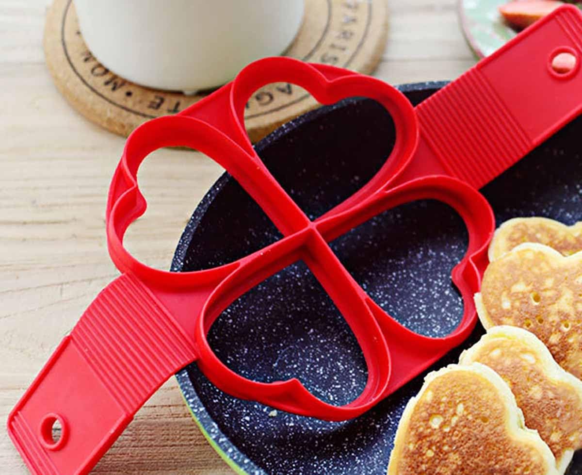 Flip N Cook Silicone Pancake Mold, 2pcs Round + Heart, Flip and Cook Pancake Maker