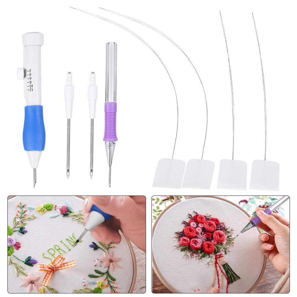 Punch Needle Kit, Embroidery Floss Cross Stitching Punch Pen Craft Tool Set Handheld DIY Handmaking Sewing Threading Device with Portable Storage Case for Beginner and Starter