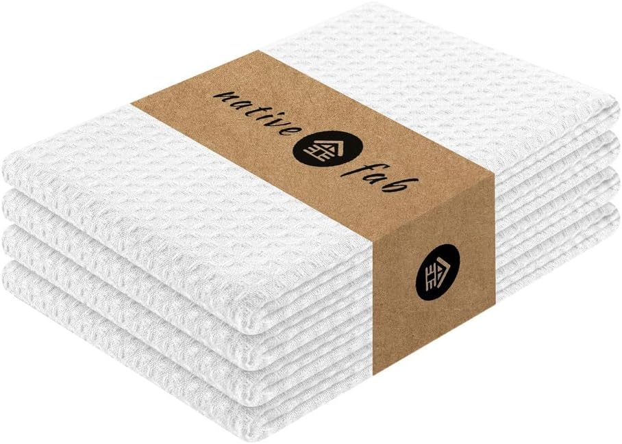 16x26 inches, 4-Pack, Native Fab Cotton Kitchen Towel with Hanging Loop Waffle Weave Kitchen Towels for Cleaning