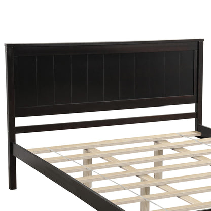Jintop Queen Size Platform Bed Frame with Headboard,Bedroom Stylish Bed W/Wood Slat Support & No Box Spring Required,Easy to Assemble,for Kids Teens Girls Boys,Espresso