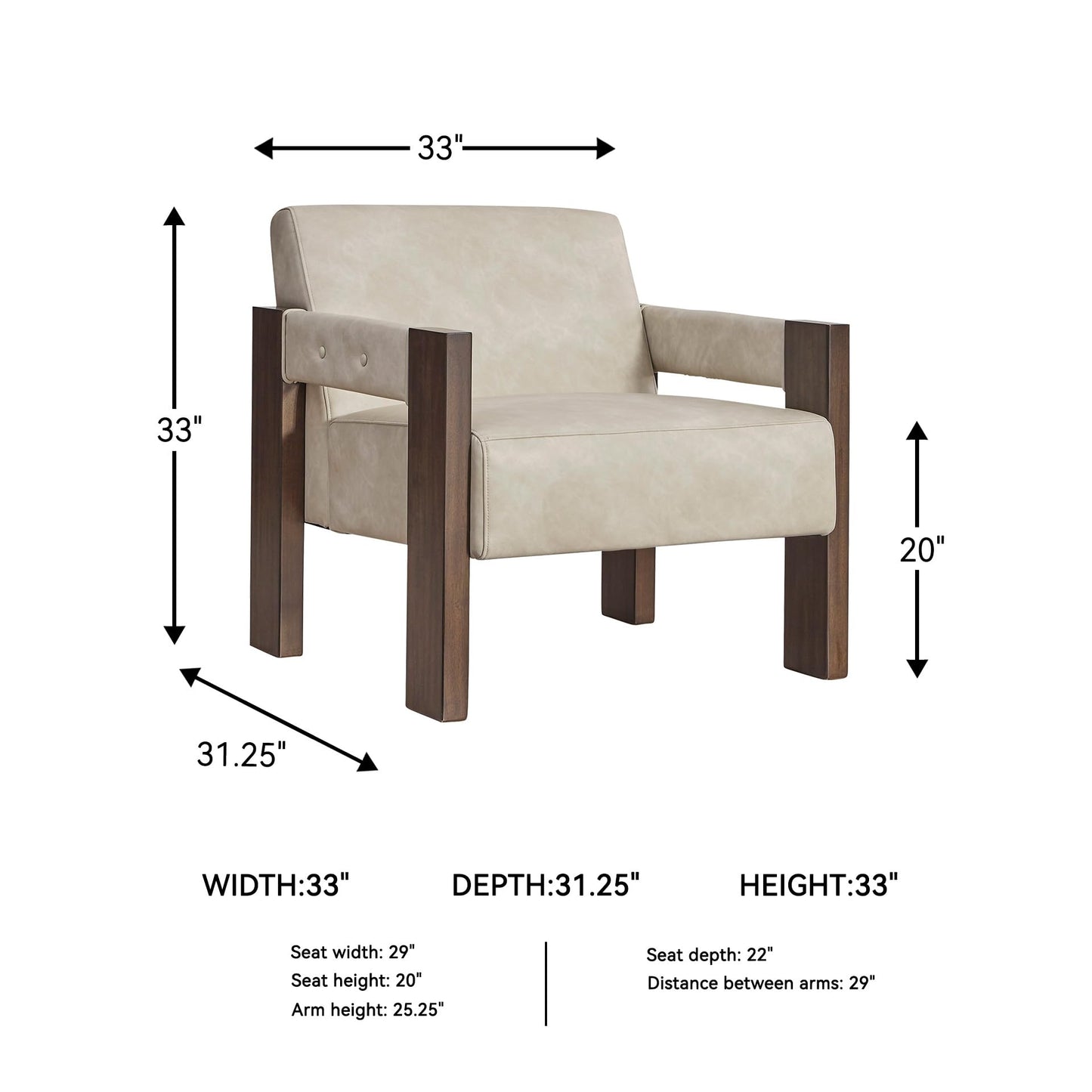 Signature Design by Ashley Adlanlock Contemporary Faux Leather Upholstered Solid Wood Accent Chair, Beige & Dark Brown