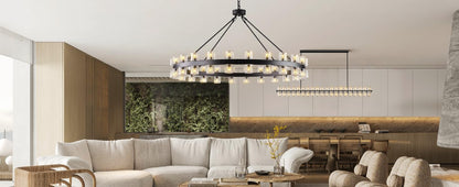 Plsintly 48 Inch Black Wagon Wheel Chandelier with Crystal Shade, Crystal Chandelier, Modern Farmhouse Style, Ideal for Dining Room, Kitchen, Entryways,48 Lights (Bulbs Included)