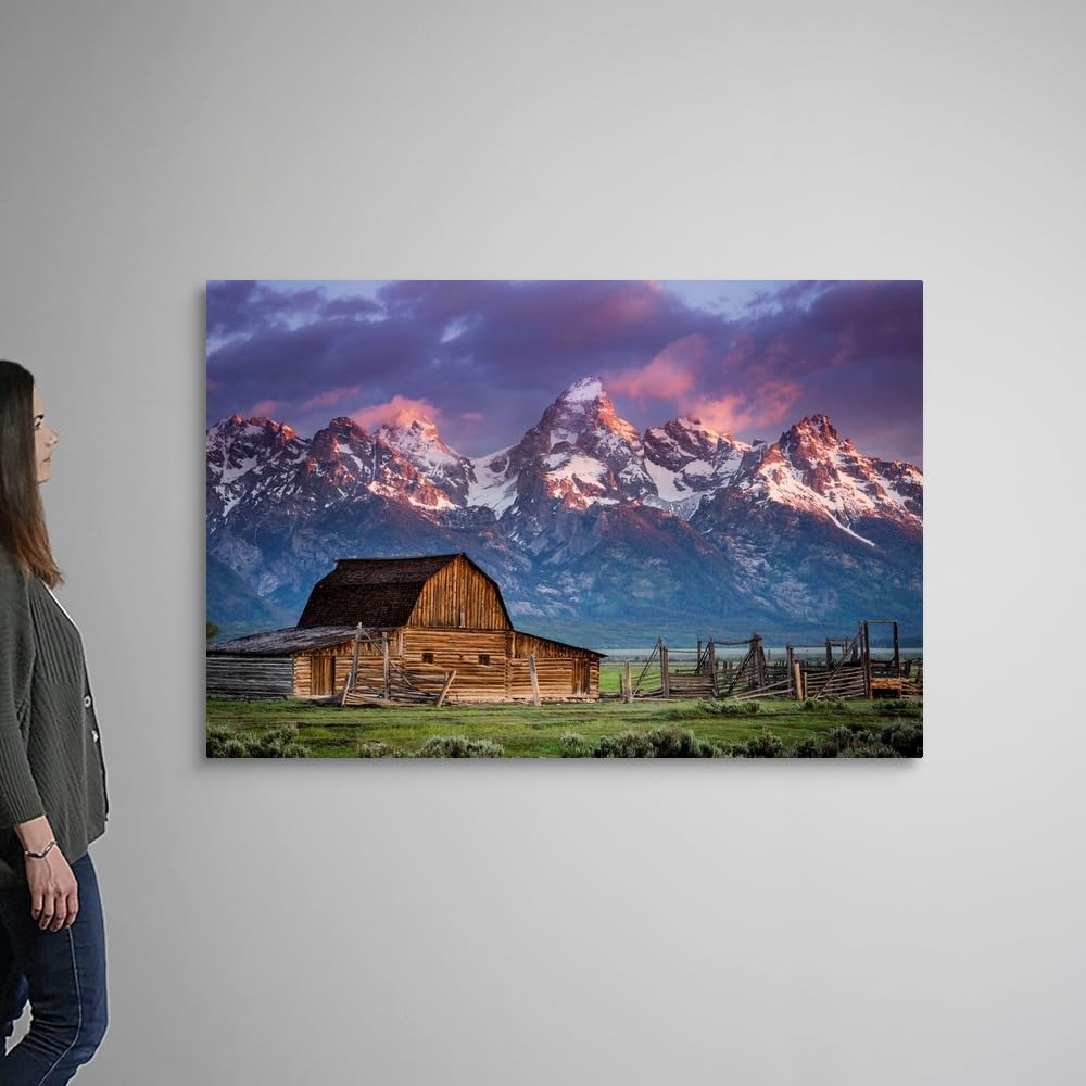 CANVAS ON DEMAND Sun Rises Over Mormon Barn, Grand Teton National Park, Wyoming Canvas Wall Art Print by Joseph Roybal, Fine Art Photography, Home Decor, Spring Artwork,60" x40in