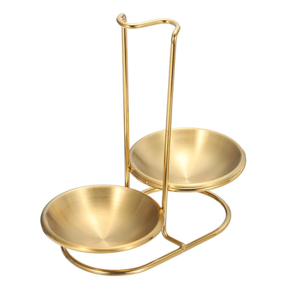 uxcell Spoon Rest Holder, 8.5x4.3x8.5 Inch Stainless Steel Upright Ladle Rack Set with Double Round Stainless Steel Bowl, Portable Upright Spoons Rest for Home Kitchen Counter, Gold