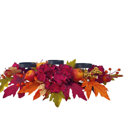 Svndlyn Thanksgiving Centerpiece with 3 Candle Holders,Fall Harvest Decor,Autumn Fall Maple Leaves Apple Berry Hydrangeas Candle Holder Floral Centerpiece for Thanksgiving Décor,Harvest Festival