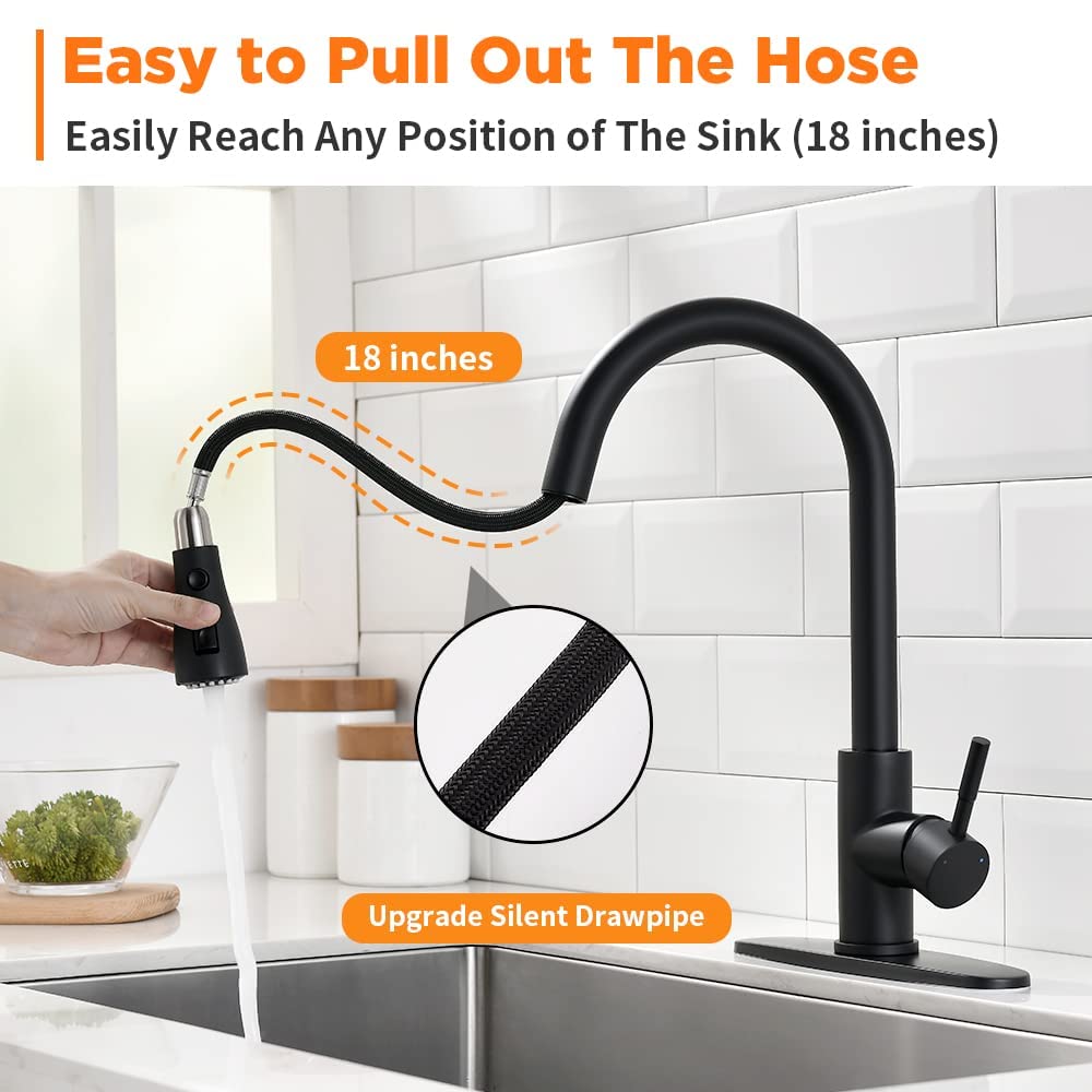 Black Kitchen Faucets with Pull Down Sprayer Kitchen Sink Faucet with Pull Out Sprayer Single Hole Deck Mount Single Handle Stainless Steel Grifos De Cocina 866068R