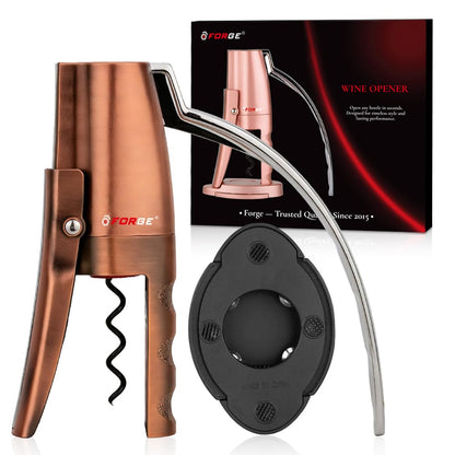 Forge Quality Compact Vertical Lever Corkscrew Wine Opener with Foil Cutter. 3 Seconds to Open a Bottle of Wine. Metallic Bronze