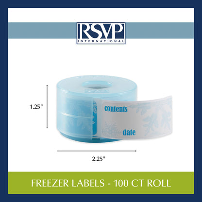 RSVP International Freezer Labels with Convienient Plastic Dispenser, 100 Count, 2.25x1.25, Snowflake