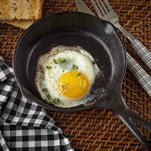 6 Inch Cast Iron Skillet, Pre-seasoned Frying Pan with Drip-Spouts for Indoor and Outdoor Cooking