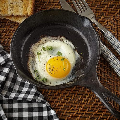 6 Inch Cast Iron Skillet, Pre-seasoned Frying Pan with Drip-Spouts for Indoor and Outdoor Cooking