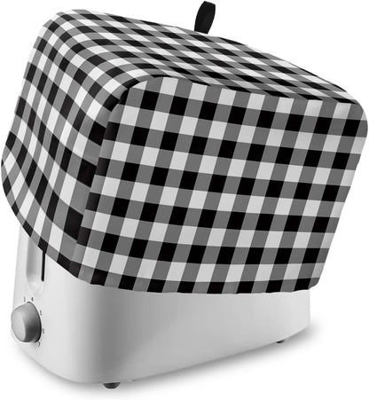 Black and White Checkered Toaster Cover 2 Slice, Farmhouse Buffalo Plaid Kitchen Appliance Dust Cover with Loop