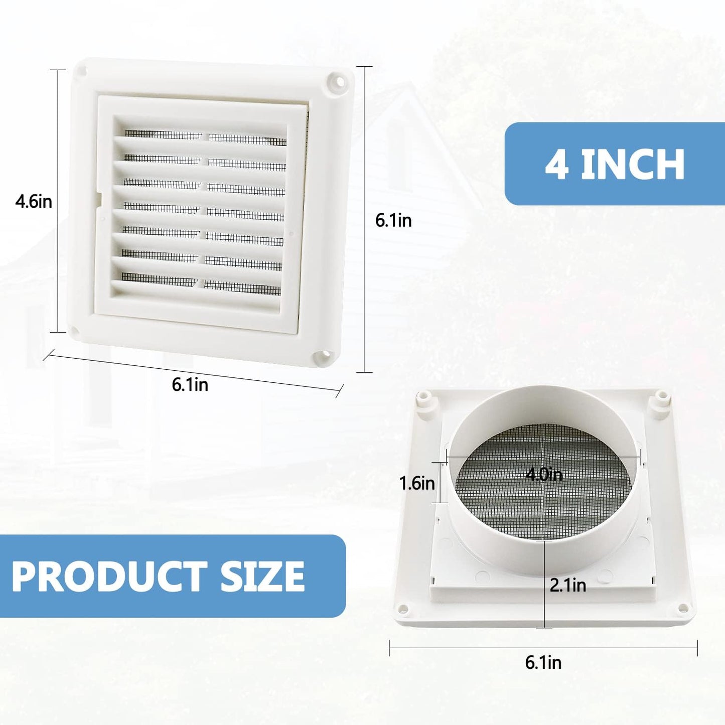 Cenipar 4" Louvered Vent Cover, Dryer Exhaust Air Vent Cover with Screws, Easy Installation, White