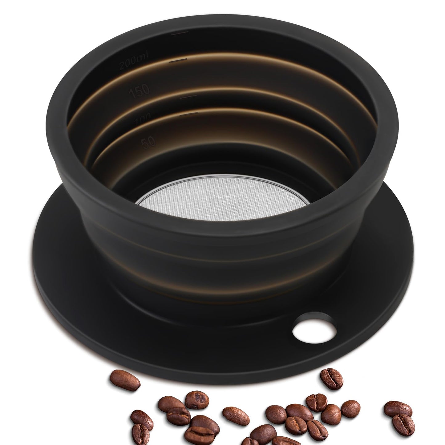 2-Packs Travel Collapsible Paperless Pour Over Coffee Dripper Kit with Stainless Steel Filter, Travel Pour Over Coffee Maker Camping, Silicone Coffee Strainer Pour Over Single Cup (Brown+Black)