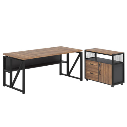 Tribesigns 63" Executive Desk with Reversible File Cabinet, Large L-Shaped Office Desk with Drawers, Business Furniture Workstation for Home Office
