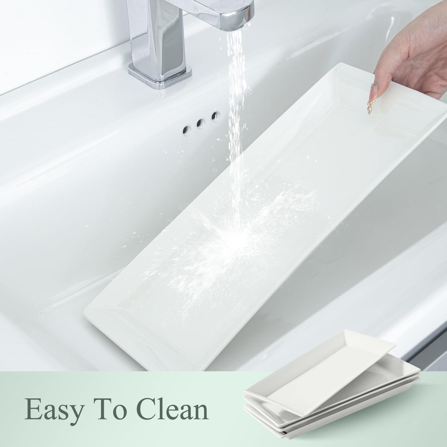 Feenmai 14" Rectangular Platters Set of 4, White Ceramic Platters, Large Serving Plates for Party, Entertaining, Wedding, Rectangle Serving Dishes for Steak, Sushi, Appetizer, Oven Dishwasher Safe