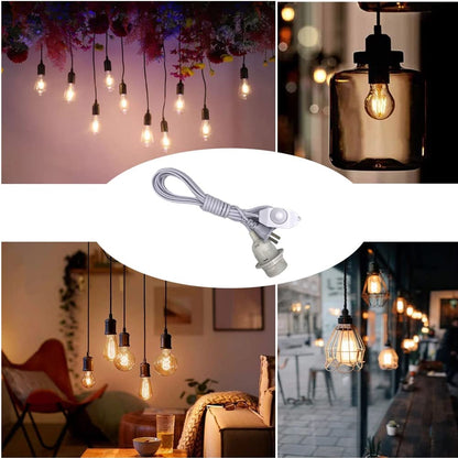 Dimmable Plug in Pendant Light Cord with Dimmer Switch, 15 Ft Hanging Lamp Cord Kit with E26/E27Socket Swag Light with Hooks for DIY Lantern Lampshade White (Incandescent Bulb Only)