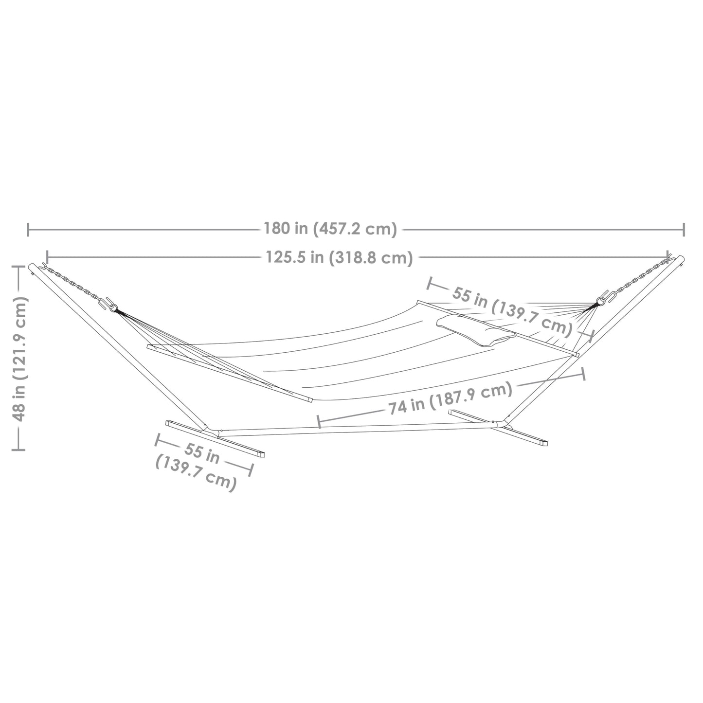 Sunnydaze Quilted Double Hammock with Stand for Outside - 400-Pound Capacity 2-Person Hammock with Stand - 15-Foot Stand - Misty Beach