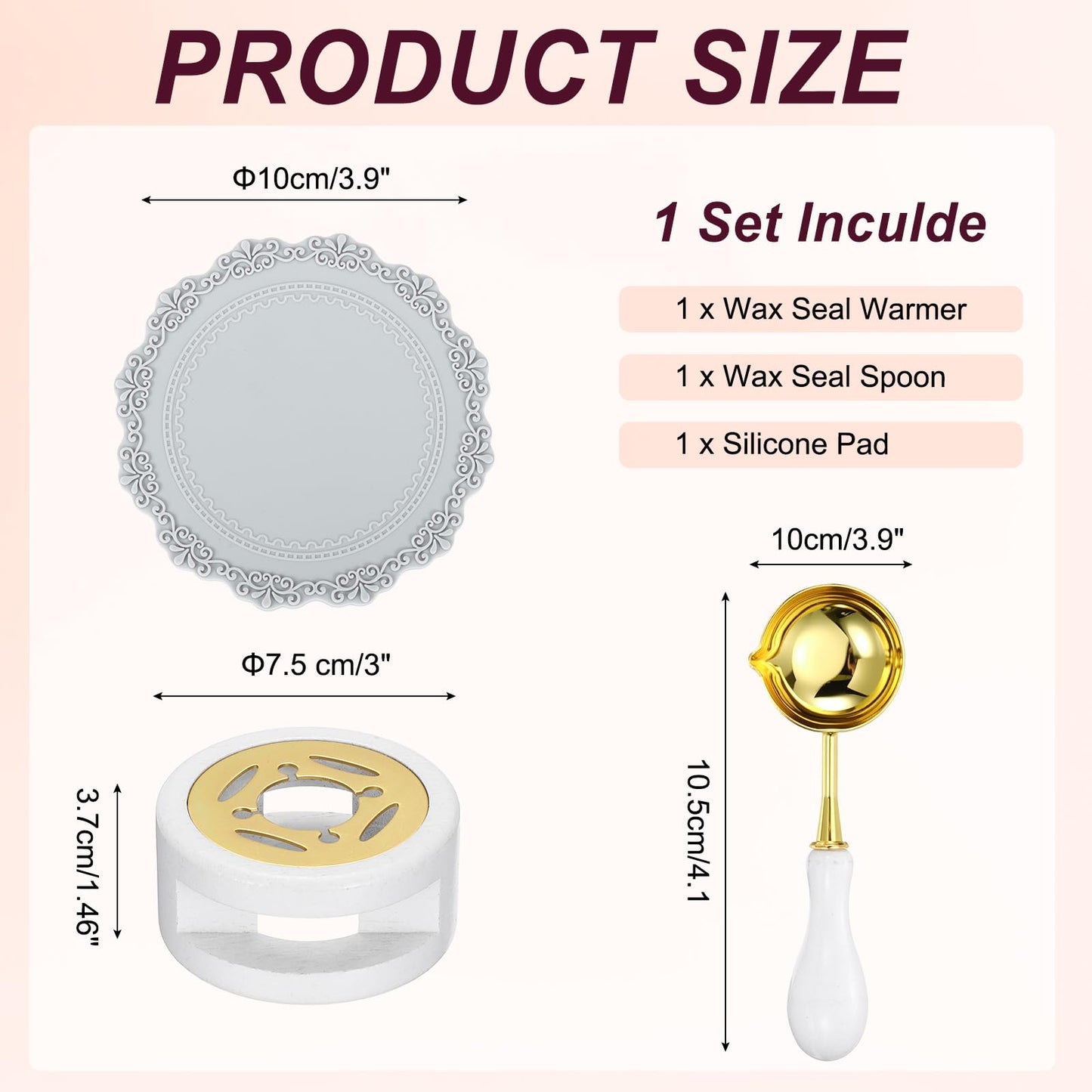 PATIKIL Wax Stamp Seal Kit, Wax Seal Kit Include Sealing Warmer, Melting Spoon, Silicone Pad, Retro Melt Stove Pot Furnace Tool for Envelope Letter Mailing Crafts DIY, White/Gray