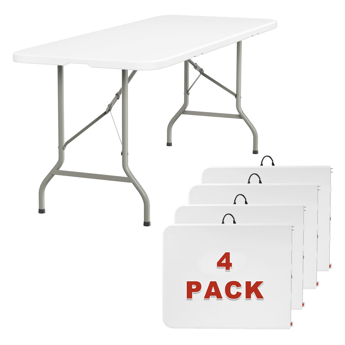 Elevon 6FT Folding Tables – Heavy Duty Portable Foldable Table with Built-in Handle, 300 lb Capacity – Ideal for Events, Parties, Crafts, Camping & Dining (4-Pack)