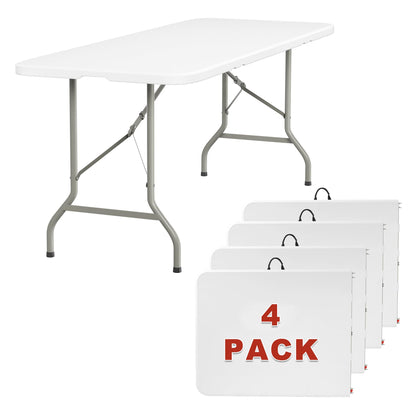 Elevon 6FT Folding Tables – Heavy Duty Portable Foldable Table with Built-in Handle, 300 lb Capacity – Ideal for Events, Parties, Crafts, Camping & Dining (4-Pack)