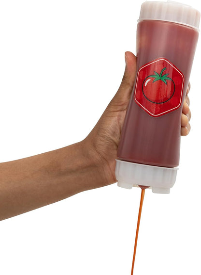 18oz NoDrip FIFO Tomato Sauce Bottle BPA-Free Refillable Squeeze Dispenser with White Twist Cap for Ketchup, Marinara