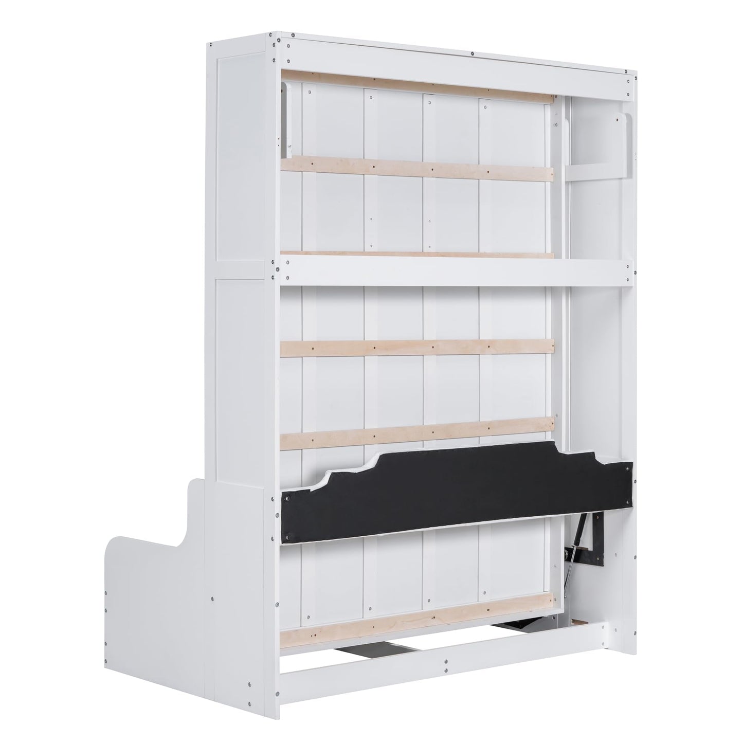 Merax Queen Size Murphy Bed Frame, Modern Wall Bed Can Be Folded into Cabinet, Chair with Cushion, White