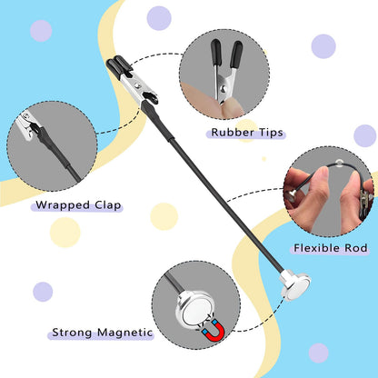 Metal Painting Stand Base Holder Set. INCL 12 PCS Magnetic Bendable Alligator Clip & 1 brush. Modeling Tools for Airbrush Spray, for Gundam Hobby Model Parts Assemble.(Silver)