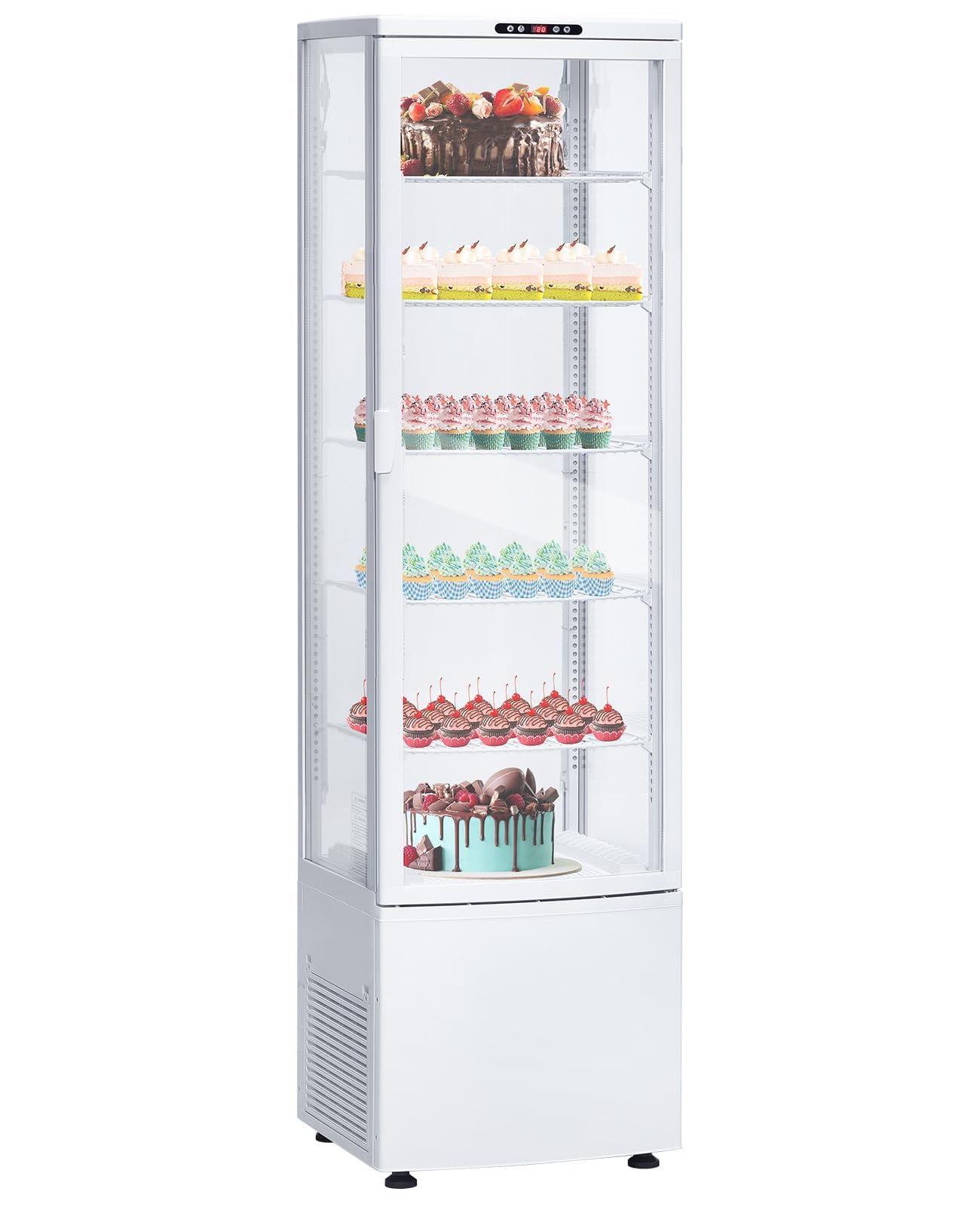 IDEALHOUSE Countertop Refrigerator, 10.9 Cu.Ft. Pastry Display Case for Bakery with LED, Frost-Free, Sliding Door, Commercial Fridge Display Case for Cafe and Restaurant, 5-Tier Design, White