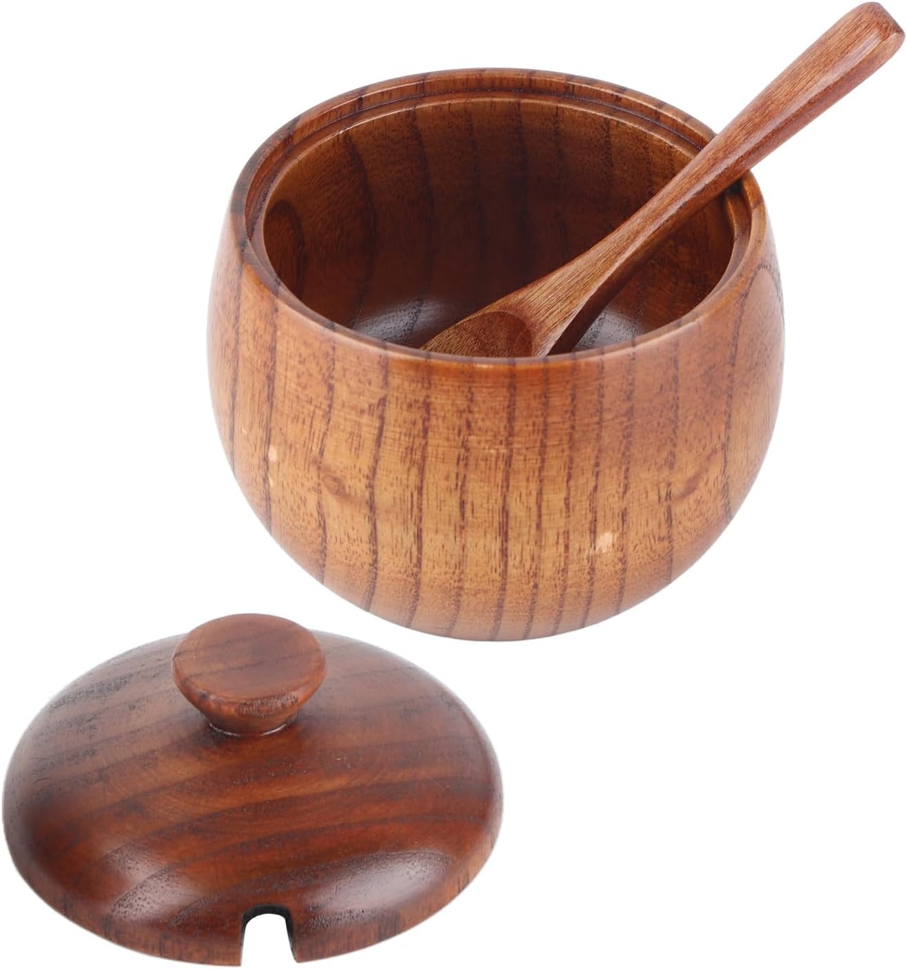AYNEFY Solid Wood Spice Jar, Sugar Salt Pepper Storage Bowl with Spoon and Lid for Home Restaurant Food Shop