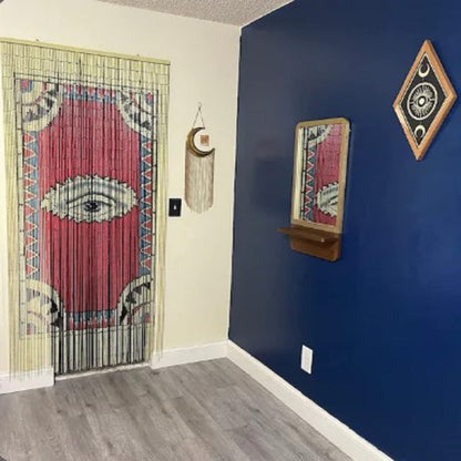 TACHILC Beaded Curtain for Doorway – Boho Door Beads Curtain 35.5 x 78 Inches - 90 Strings, Hand-Painted Eye Design, Natural Room Divider for Modern Boho Home Decor