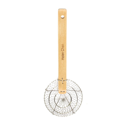 Helen's Asian Kitchen Spider Strainer, 5-Inch Stainless Steel Mesh Basket With Bamboo Handle, For Noodles, Dumplings, Wontons, Deep Frying, And Draining Tasks