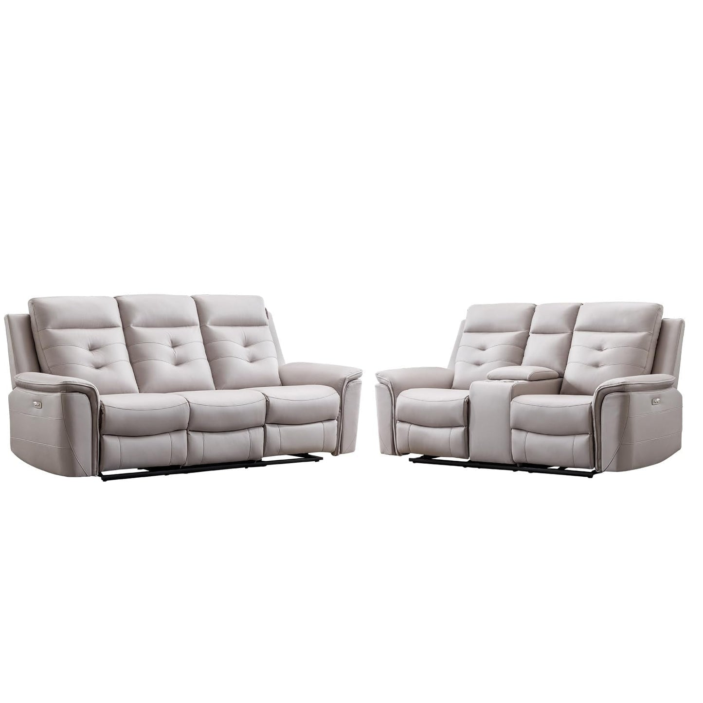 EBELLO 2 Pieces Faux Leather Power Recliner Sofa Set, Reclining Living Room Furniture Set, Included Loveseat and 3 Seat Electric Recliner Sofa, Modern Design for Living Room, Grey