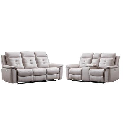 EBELLO 2 Pieces Faux Leather Power Recliner Sofa Set, Reclining Living Room Furniture Set, Included Loveseat and 3 Seat Electric Recliner Sofa, Modern Design for Living Room, Grey
