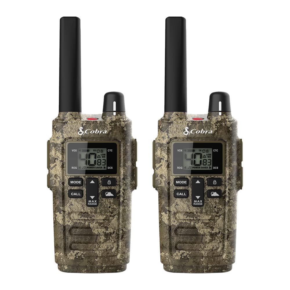 Cobra RX680 Walkie Talkies (2-Pack) - Rugged & Splashproof Two Way Radios Long Range, IP54 Water Resistant Design, 60 Pre-Programmed Channels, Weather Alerts, Included Charging Dock (Black/Orange)