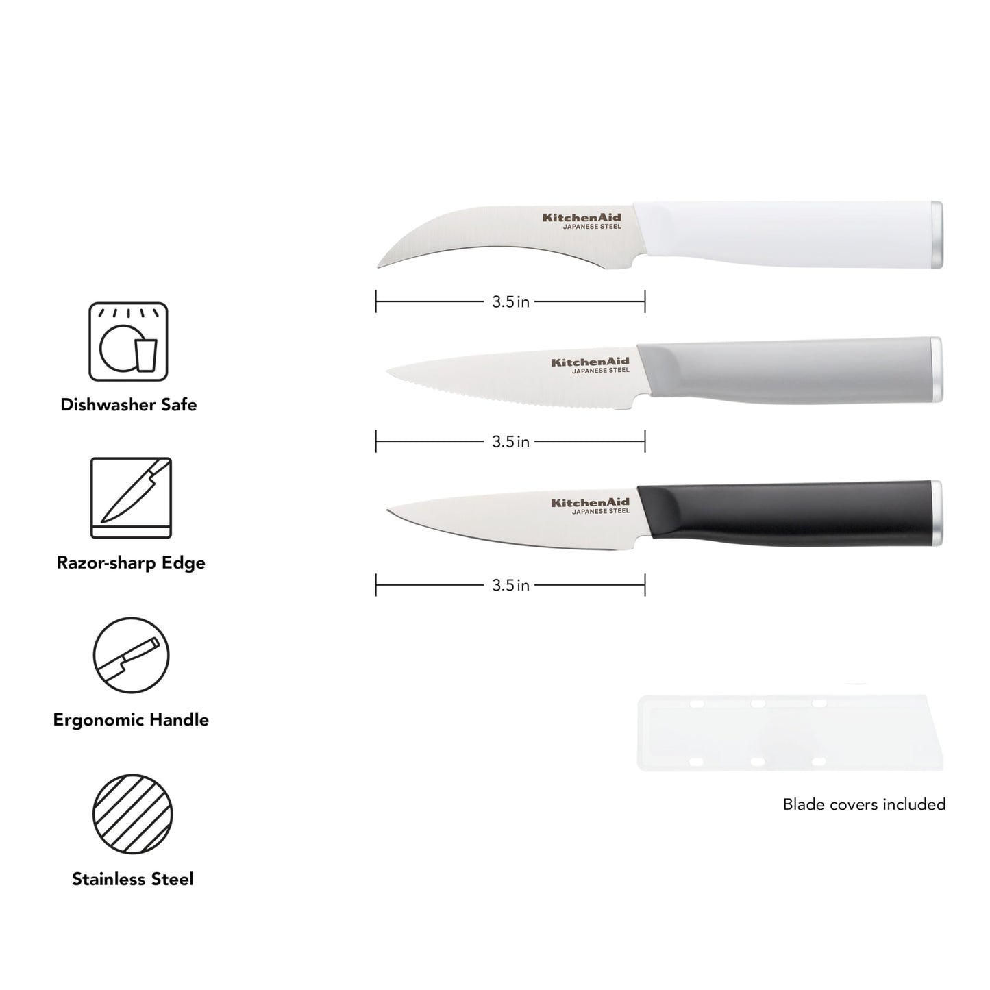 KitchenAid Paring Knife Set, Stainless Steel Kitchen Knife Set, Razor-Sharp Blades, 3 Piece, Multicolor