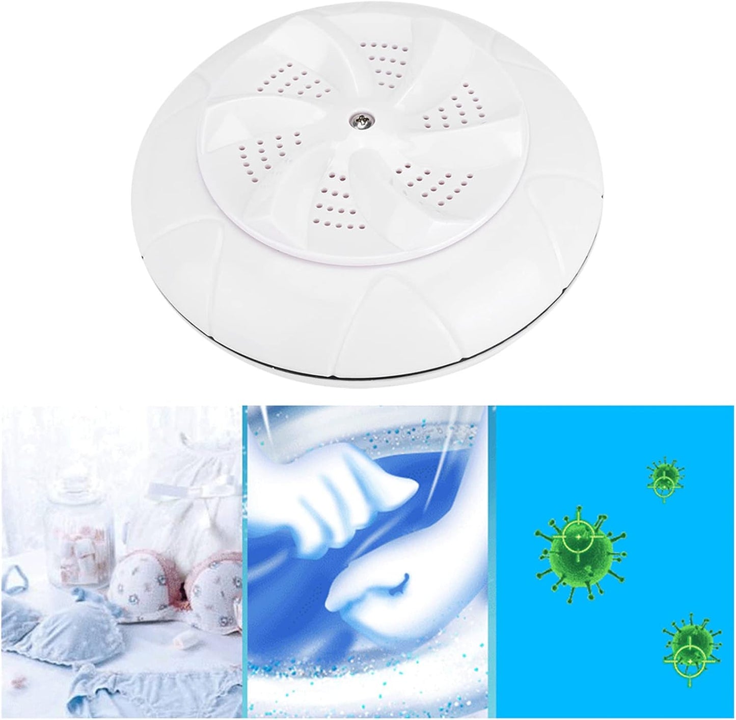 Ultrasonic Washing Machine, USB Powered Portable Turbine Washer for Traveling, Camping, Home Use (White)
